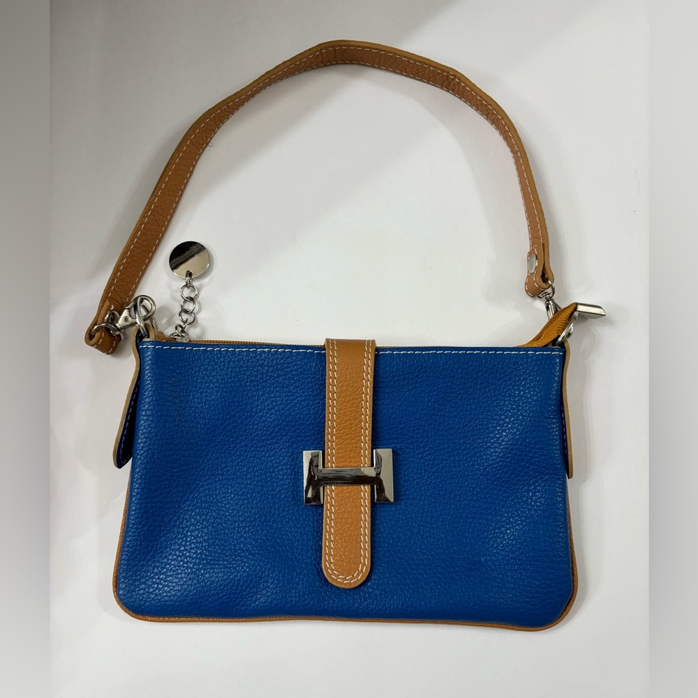 Vera Pelle Italian Leather Blue Mini Shoulder Bag